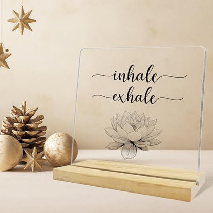 Inspirational Gifts for Women Friend Coworker Yoga Lover,Inhale Exhale Lotus Flower Acrylic Desk Plaque, Meditation Gifts for Home Office Bedroom Yoga Spa Room