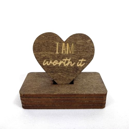 Positive Affirmation Wood Cutouts | 72 Unique Laser Engraved Wood Hearts with Positive Affirmation Messages | Includes Desktop Affirmation Holder | Daily Motivational Gift - style: Affirmation Chips