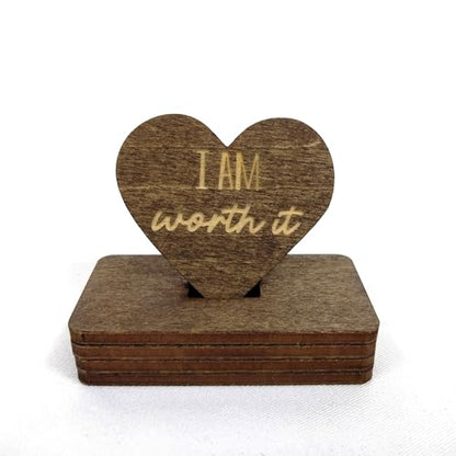 Positive Affirmation Wood Cutouts | 72 Unique Laser Engraved Wood Hearts with Positive Affirmation Messages | Includes Desktop Affirmation Holder | Daily Motivational Gift - style: Affirmation Chips