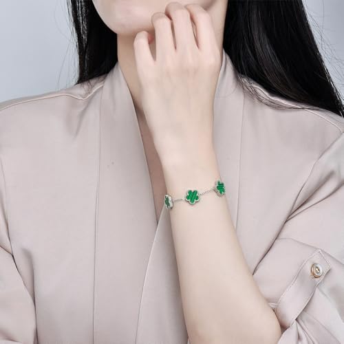 FLY FEI 18K Gold-Plated Four Leaf Clover Bracelet for Women,Adjustable lucky Bracelet Set Jewelry Gift-Hypoallergenic Charm for Birthdays, Wellness & Daily Wear - color: style02-Green(silvery)