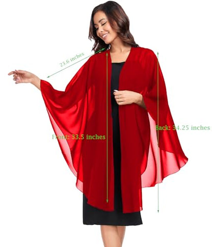 TONGFANTFL Shawls Wraps for Evening Wedding Party Chiffon Scarf Soft Bridal Wraps Wedding Guest Shawl Coverage - color: Red