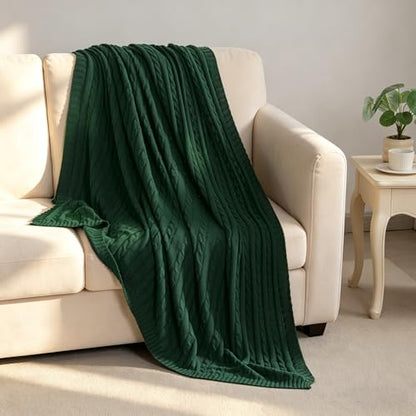 NTBAY 100% Pure Cotton Cable Knit Throw Blanket, Super Soft Warm 51x67 Knitted Throw Blanket for Couch, Sofa, Chair, Bed - Extra Cozy, Machine Washable, Comfortable Home Decor, Dark Green