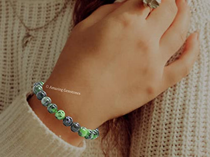 Amazing Gemstone Crystal Bracelet for Women Men's Gifts - Protection Healing Crystal Bracelet - 8mm Gemstone Beaded Stretchable Bracelet Pulseras Para Hombres Mujer Stocking Stuffers Mothers Day Gift (Ruby Zoisite) - color: Ruby Zoisite