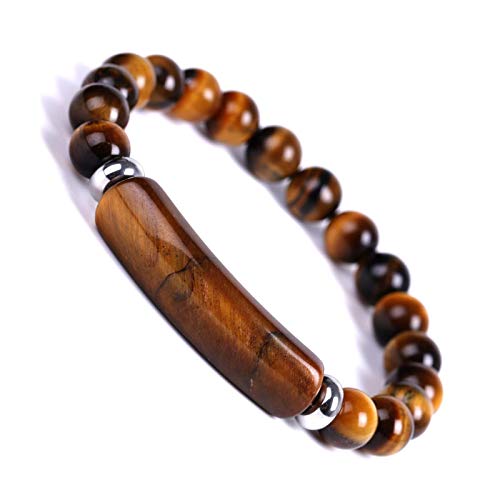 Unisex Healing Stone Bracelets Natural Gemstone Charm Stretch Bracelet Crystal Energy Heart Charm Tiger Eye 8MM Beads Bracelet Handmade Meditation Stone Jewelry Elastic Yoga Bracelet - color: Tiger-eye Crystal Stone