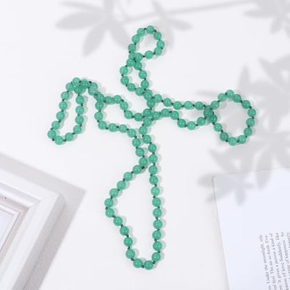 Beaded Necklace Hand Knotted for Woman - color: Green Aventurine 1