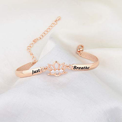 WUSUANED Breathe Lotus Flower Bracelet Yoga Spiritual Symbol Jewelry Gift For Women Girl - color: just breathe bracelet rose gold