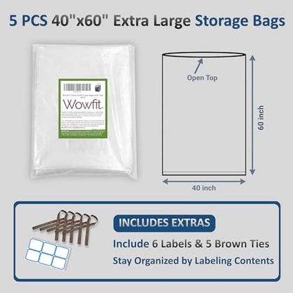 Wowfit 5 CT 40x60 inches Extra Large Clear Plastic Bags Perfect for Car Seat, Luggage, Suitcase, Stroller, Chair, Kids Bike and Attic Storage (2 Mil Flat Bags) - size: 40"x60"