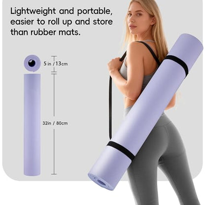 Extra Wide Yoga Mat 72" x 32", 6mm Non Slip TPE Exercise Mat with Carrying Strap, Large Workout Mat for Yoga, Pilates, Stretching, HIIT & Home Gym - color: Elegant Purple