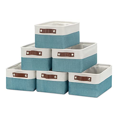 HNZIGE Storage Baskets Bins Set, (6 pack) Small Fabric Baskets for Shelves, Baskets for Gifts Empty with Handles for Organizing Shelf Nursery Home Closet Clothes room(White Teal, 11.8" x 7.8" x 5.1") - color: white&teal, size: 11.8*7.8*5.1 in-6 Pack