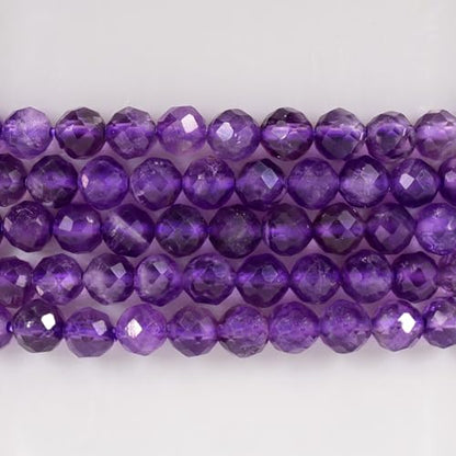 Angelstones Natural Gemstone Small Beaded Stretch Bracelet, 4mm Faceted Round Beads, Crystal Healing Bracelet for Women - color: Amethyst