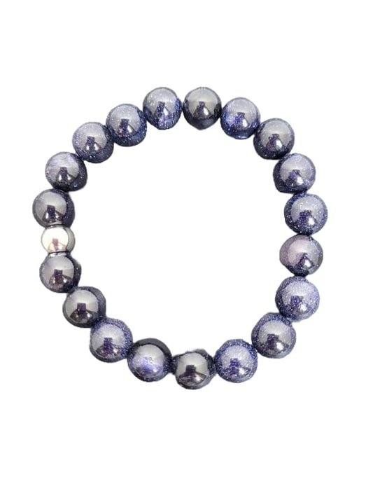 WWG Blue Sandstone 10mm rondelle smooth 7inch Natural Gemstones Beaded Bracelets for Men Women Healing Crystal Stretch Beaded Bracelet Unisex