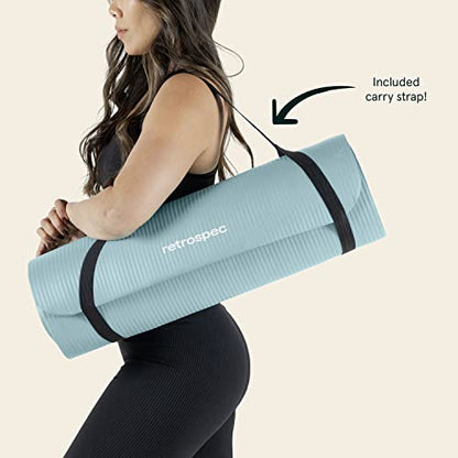 Retrospec Solana Yoga Mat Thick 1/2in Non-Slip Workout Mat with Nylon Strap - 72x24in Exercise Mat for Pilates, Stretching & Fitness - BPA Free, Easy Clean - color: Blue Mist