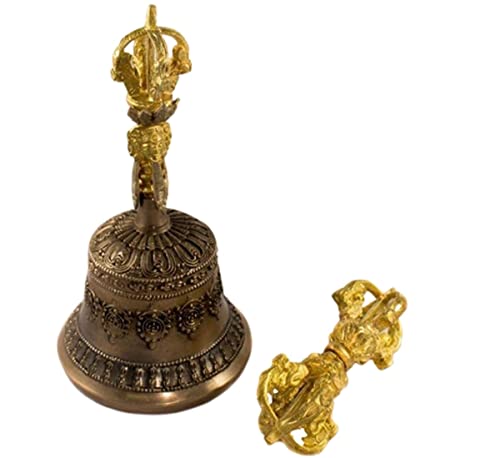 Tibetan Hand Bell,Tibetan Buddhist Meditation Bell 100% Handmade Puja Bronze Bell For Home Decoration, For Meditation, Prayer, Reiki, Wakefulness, Concentration, Healing Dorje Set (Size : 15cm)