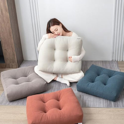 Meditation Floor Pillow, Large Square Large Pillows Seating for Adults, Tufted Corduroy Waterproof Seat Cushions for Outdoor Yoga Tatami Bedroom Living Room (Dark Gray, 18x18x5 in)