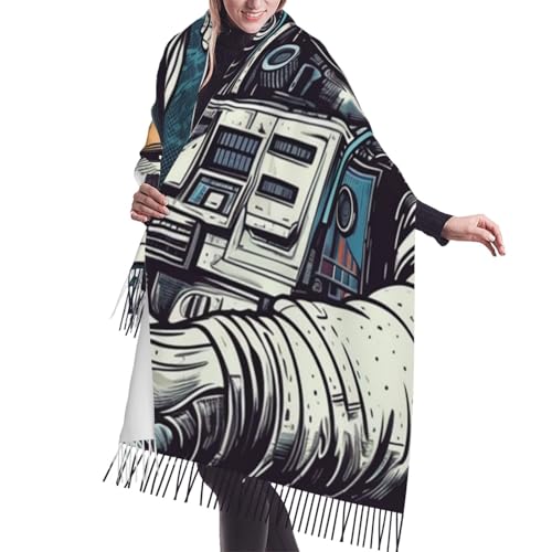 Astronaut Sitting in Yoga Chakra Scarf for Women Warm Soft Scarves Fashion Fringed Shawl Casual Tassel Blanket Scarf - color: Astronaut Music Art.