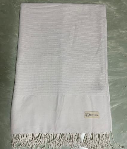 Bersuse 100% Cotton Ventura XL Throw Blanket for Couch - 100% Cotton - 60x90 Inches, White - color: White