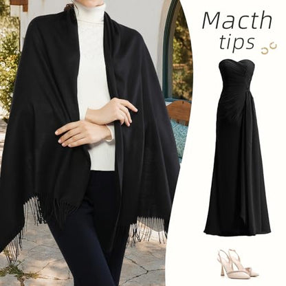 RIIQIICHY Women's Scarf Pashmina Shawls and Wraps for Evening Dress Bridesmaid Wedding Bridal Winter Warm Long Large Scarves - color: Black