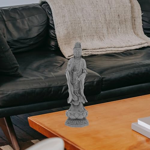 Uonlytech Avalokitesvara Buddha Statue Figurine Desktop Grey Stone Sculpture for Home Office Zen Garden Decoration Meditating Avalokitesvara Sculpture