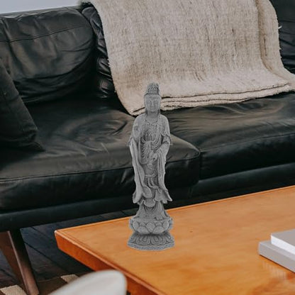 Uonlytech Avalokitesvara Buddha Statue Figurine Desktop Grey Stone Sculpture for Home Office Zen Garden Decoration Meditating Avalokitesvara Sculpture