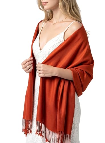 Achillea Lightweight Pashmina Scarf for Women – Soft Silky Shawl Wrap for Evening Dresses, Bridesmaids & Everyday Wear - color: Burnt Orange