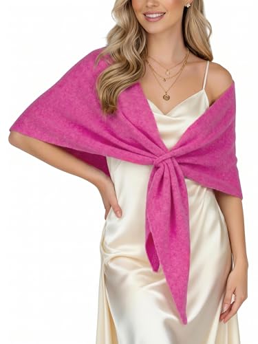 Shawl Wraps for Women Soft Lightweight Wool Blend Knit Triangle Scarf Cardigan Cape Topper for Spring Fall Winter - color: Hot Pink