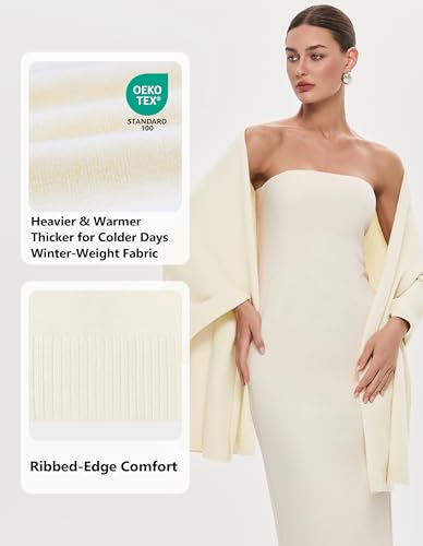 PULI Women's Pashmina Shawl Wraps for Evening Dress Large Scarf Blanket Long Wedding Bridal Winter Warm Shoulder Wrap - color: Warm Cream Ivory