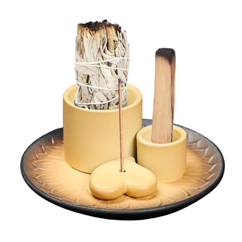 Multi-Use Meditation Tray, Ash Catcher Ceramic Incense Burner Holder for Palo Santo, Sage Sticks & Candles, Easy-Clean Design for Meditation Rooms, Yoga Studios & Home Altars (Brown_02) - color: Brown_02