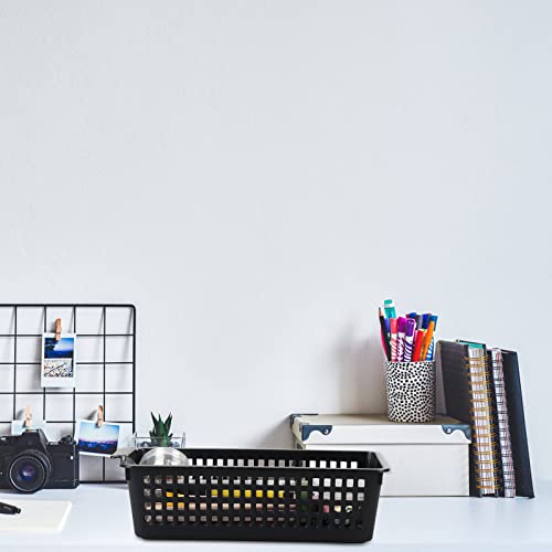 Slim Plastic Storage Baskets, Black, 6 Packs