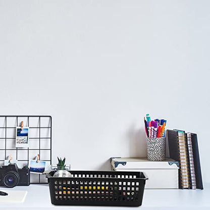 Slim Plastic Storage Baskets, Black, 6 Packs