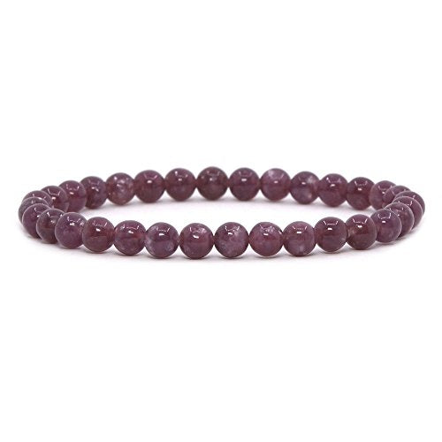Justinstones Gem Semi Precious Gemstone 6mm Round Beads Stretch Bracelet 6.5 Inch Unisex - color: Lepidolite Lithium Mica