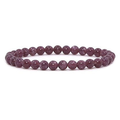 Justinstones Gem Semi Precious Gemstone 6mm Round Beads Stretch Bracelet 6.5 Inch Unisex - color: Lepidolite Lithium Mica