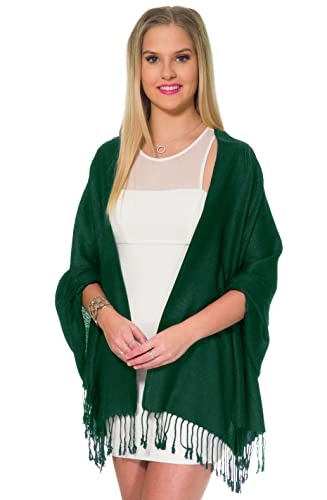 Pashmina Shawls and Wraps for Evening Dresses, Large Soft Pashminas Wedding Shawl - color: Dark Green