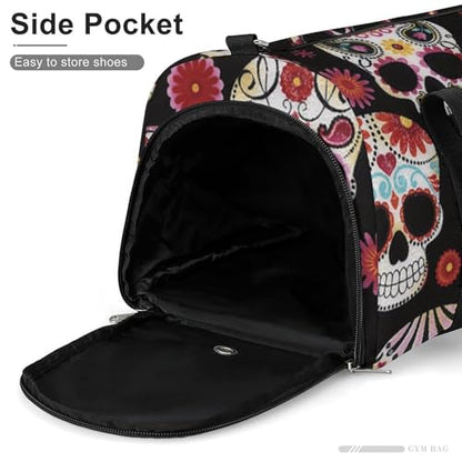 Sugar Skull Art Large Capacity Portable Fitness Bag, Easy to Carry - color: Sugar Skull art