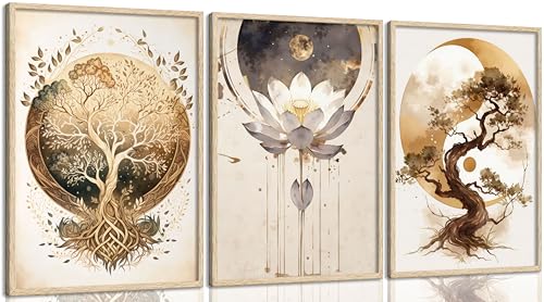 Tree Of Life Wall Art Zen Lotus Flower Canvas Posters Yoga Meditation Studio Wall Decor Abstract Yin Yang Artwork Painting Prints Mindfulness Spiritual Energy Pictures for Living Yoga Room Unframed - color: zen-poster, size: 16"L x 12"W