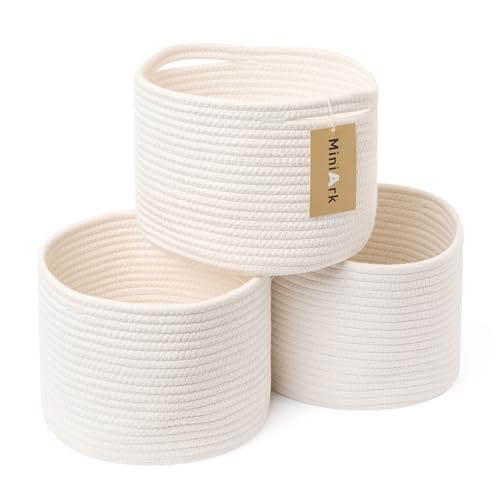 MiniArk Small Basket for Organizing | Cube Shelf Closet Storage Baskets | 9.7×9.7×7.1” | Woven Rope Gift Basket | Nursery | Round 3 Packs Off White - color: Off White, size: Round-7L (⌀9.7"×H7.1")