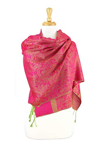 PASKMLNA Paisley Jacquard Pashmina Shawl Wrap Scarf Stole - color: Hotpink Green