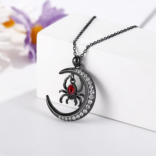 Sterling Silver Cute Animal Pendant Necklace Fox/Snake/Unicorn/Owl on Moon/Rabbit/Horse Necklace Jewelry for Women Mom Sister - style: Spider Moon