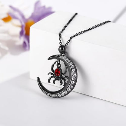 Sterling Silver Cute Animal Pendant Necklace Fox/Snake/Unicorn/Owl on Moon/Rabbit/Horse Necklace Jewelry for Women Mom Sister - style: Spider Moon