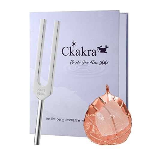 Ckakra Solfeggion Tuning forks with Natural Crystal Kit,Mindfulness Meditation Accessories,Rose Quartz,Calming Tools,639hz Heart Chakra,Bodhi Leaf - color: Heart Chakra