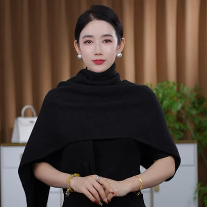 Shawls Wraps Women Triangle Sweater Scarf Warm Wool Blend Pashmina Cape Cold Weather Neck Warmer Winter Fall Accessory - color: Solid-black