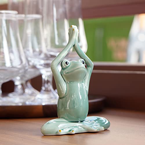OwMell Ceramic Zen Frog Decor, Ceramic Yoga Pose Meditation Frog Staute for Home Zen Decoration - Namaste - style: Namaste