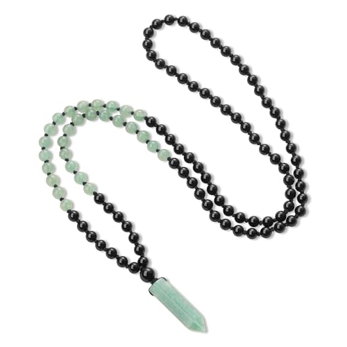 COAI Handmade 108 Beads Mala Necklace for Women, Green Aventurine/Amethyst Onyx 7 Chakra Necklace for Women - style: Onyx & Green Aventurine