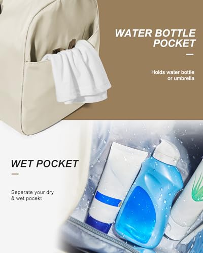 Gym Bag Womens Mens with Shoes Compartment and Wet Pocket Travel Duffel Bag for Women for Plane Sport Gym Tote Bags Swimming Yoga Small Waterproof Weekend Overnight Carry on Bag Hospital Holdalls - color: A16-Beige & Brown