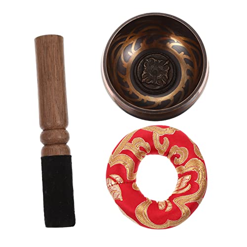 1set Buddhist Singing Bowl Set Handmade Meditation Bell for Yoga Decor Relief Prayer Bowl Wood Stick and Pad Random Color