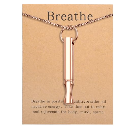 Mindfulness Breathing Necklace Stress Relief Pendant Stainless Steel Anxiety Breathe Necklace for Women Men - color: Rose Gold