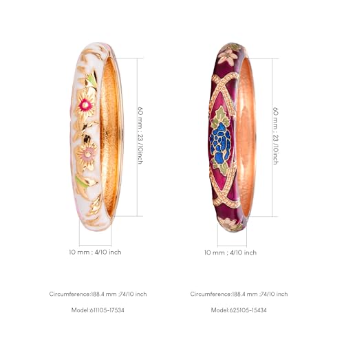 UJOY Classic Cloisonne Bracelets Enamel Jewelry Plated Bamboo Flower Cuff Metal Bangle for Women Gift Box - color: A103-2 PCS Set-White and Purple