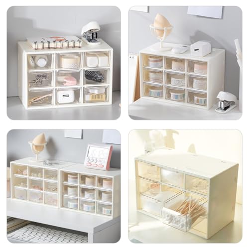 Cabilock 2pcs Clear Storage Drawer Organizer Multifunctional Sundries Storage Box for Jewelry Makeup and Crafts Stackable Design for Bathroom Office and Bedroom Use