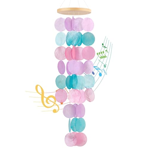 Wind Chimes for Outside - Handcrafted Purple Pink Capiz Shells Windchime Coastal Style Decor for Indoor/Outdoors, Garden Decor, Great Gift for Women, Wind Chimes Lovers and More