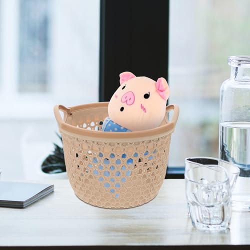 PRETYZOOM Waterproof Woven Storage Basket with Handle Multi-Use Organizer for Bedroom Bathroom Living Room Large Capacity Sundries Organizer Compact 7.67X7.67X5.51 Inch Laundry and Cosmetics Storage
