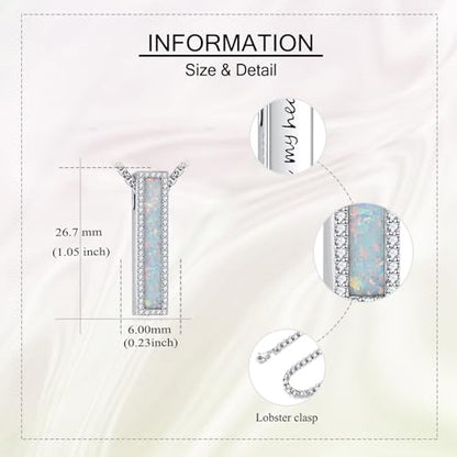 Cremation Urn Necklaces for Ashes Sterling Silver 3D Vertical Bar Memorial Pendant for Loved Ones Keepsake Cremation Jewelry Gifts for Women Men - style: Opal